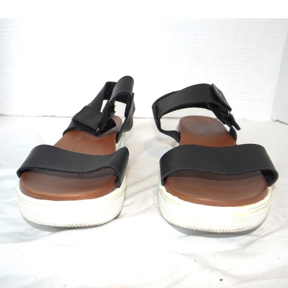 MIA Womens Black Faux Leather Platform Sandals‎ Ankle Strap Hook Loop Size 5.5